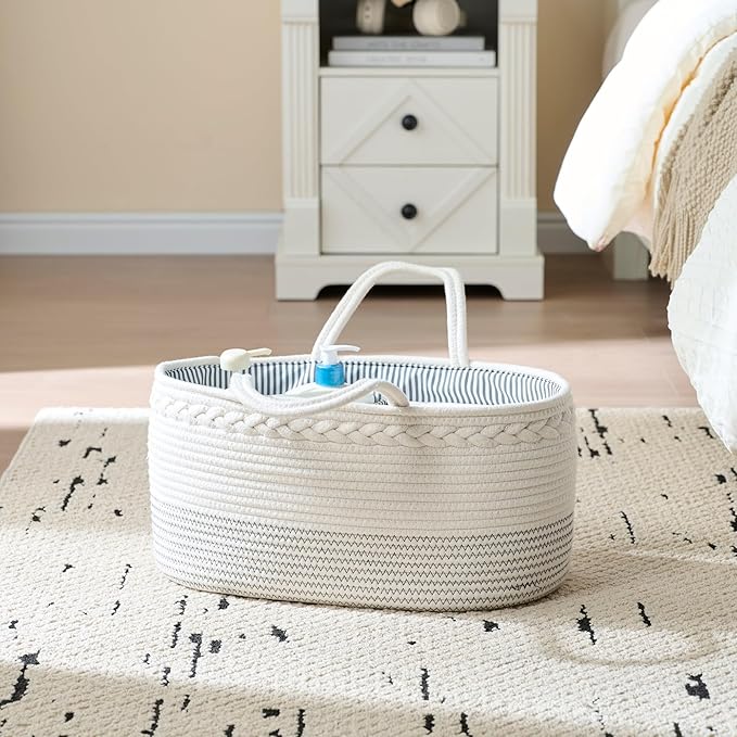 luxury little Diaper Caddy Organizer, Large Cotton Rope Nursery Baby Basket, Changing Table Organizer for Baby Diaper Storage