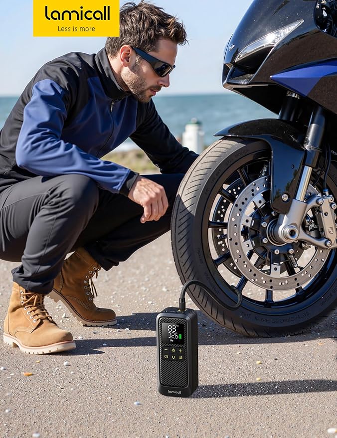 Car Tire Inflator Portable Air Compressor - Lamicall [5X Faster][150 PSI] Air Pump with Rechargeable Battery for Car, Motorcycle, Bike, ATV,MTV, Scooter, Ball