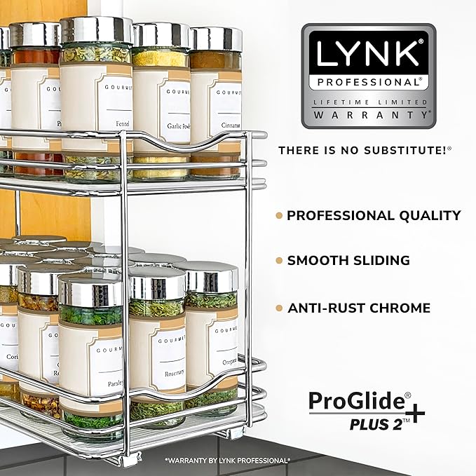 LYNK PROFESSIONAL® Pull Out Spice Organization for Cabinets - 6-3/8 inch Wide – Spice Rack for Inside Cabinets, Slide Out Spi