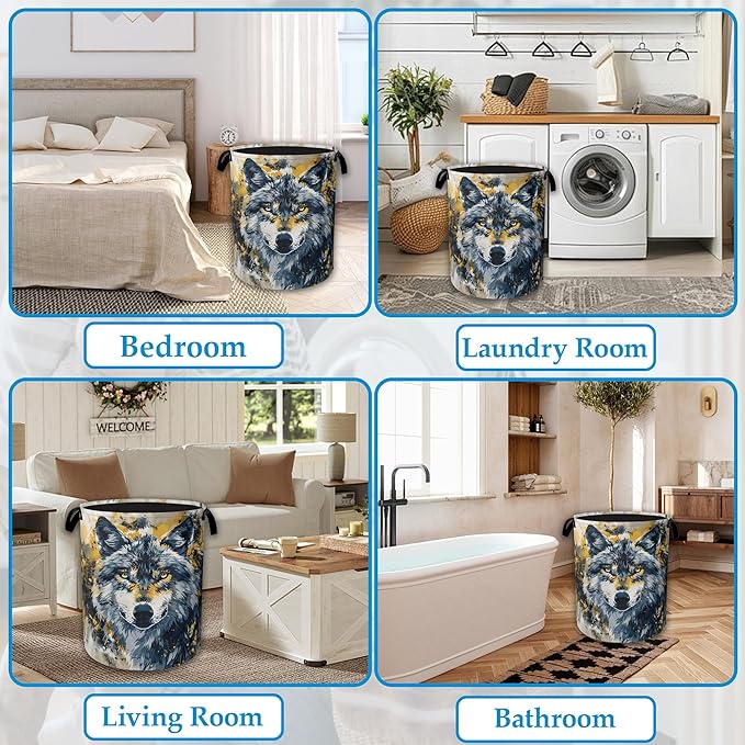 Graffiti Wolf Laundry Basket Collapsible Laundry Hamper, Oxford Cloth Storage Bin for Room/Bathroom/Bedroom/Dormitories 16" X