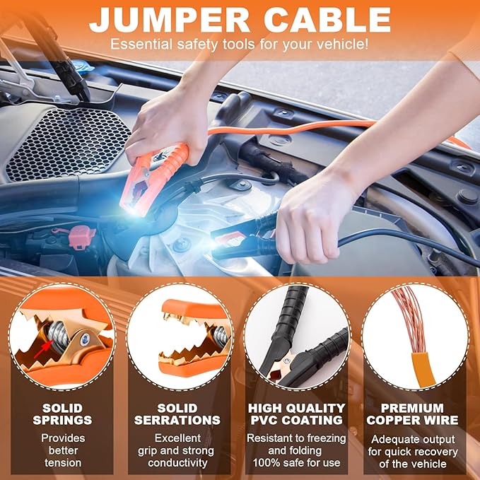 AUTODECO 131 Pieces Car Emergency Safety Kit Bag with Air Compressor Jumper Cable Tire Pressure Gauge Roadside Emergency Car 