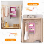 Hanging Closet Organizer and Storage 3-Shelf, Easy Mount Foldable Hanging Closet Wardrobe Storage Shelves, Clothes Handbag Sh
