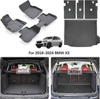 Floor Mats Backrest Mat for BMW X3 2018-2024（Not Fit 2025） & Trunk Mat,TPE All Weather Protection Car Floor Liners with Cargo Liners
