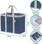 VENO 3 Pack Cooler Bag Insulated Reusable Grocery Shopping Bag, Food Delivery, Heavy Duty, Large Size, Durable Handles, Double Zippers, Lid, Collapsible (Dark Blue, 3 Pack)
