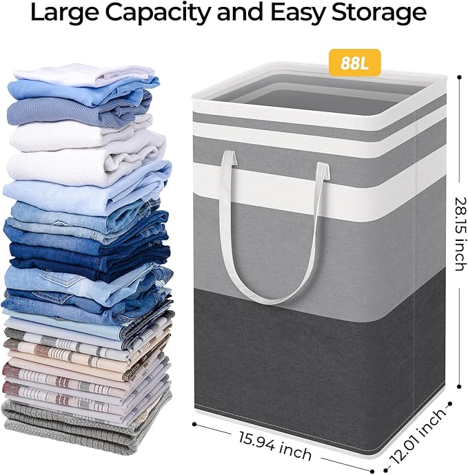 HomeHacks 2 Pack Large Laundry Baskets, Waterproof, Freestanding Laundry Hampers, Collapsible Clothes Hamper with Reinforced 