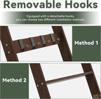 6-Tier Blanket Ladder for Living Room, 5.6FT Pine Wood Quilt Rack with 4 Anti-Slip Straps and 4 Removable Hooks, Lightweight,