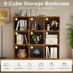 COMHOMA 9 Wood Cube Storage Organizer with Open Back and Removable Back Panels, 11In Brown Cube Storage Bookshelf, Cubicle Sh