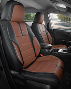 FREESOO Black Brown Front Car Seat Covers - Faux Nappa Leather Seat Covers for Cars, with Carbon Fiber Texture Seatbelt Pads,