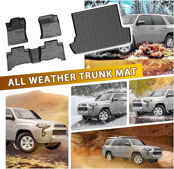 Powerty Floor Mat & Cargo Liner for Toyota 4Runner 2010-2024, All Weather TPE Custom Floor Liner Replacement,1st & 2nd Row Full Set Car Liners, Black (Fit 7 Seats)