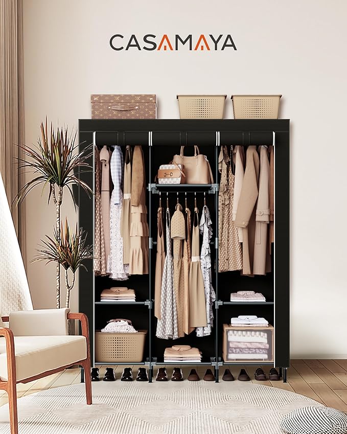 CASAMAYA Portable Closet, 51.2 Inch Large Capacity Wardrobe Closet with Cover, Clothes Storage Organizer with Shelves and 3 H