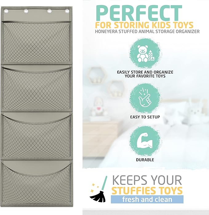 Honeyera Storage for Stuffed Animal - Over Door Organizer for Stuffies, Baby Accessories, and Toy Plush/Easy Installation wit