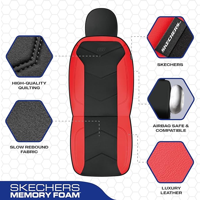 Skechers Memory Foam Seat Covers,Leather Car Seat Covers, Ultimate Comfort & Support Front Seat Covers Airbag Compatible, Aut