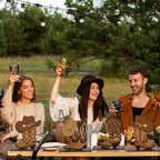 FYSUIMU 7 Pcs Western Cowboy Boots Wooden Centerpieces Western Brown Boot Shape Retro Wood Tabletop Signs for Tables for Rode