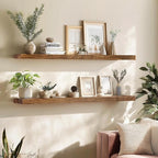 Floating Wall Shelf 48x6.8x1.7 Inch – Solid Wood Shelf in Dark Oak Finish – Extra Long Wall Mounted Rustic Display Shelf for 
