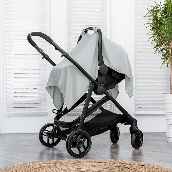 Comfy Cubs Baby Car Seat Cover - Soft, Breathable Bamboo Rayon and Muslin Cotton Blend - Lightweight Canopy for Sun, Bug, and