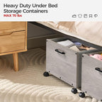 Under Bed Storage with Wheels, Wooden Under Bed Drawers On Wheels, Rolling Under Bed Shoe Storage, Space Saving,Grey,70L