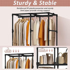 Wardrobe Closet, Quick and Easy Assembly, Black Portable Closet with 2 Hanging Rods 4 Storage Shelves and 8 Side Pockets, Stu