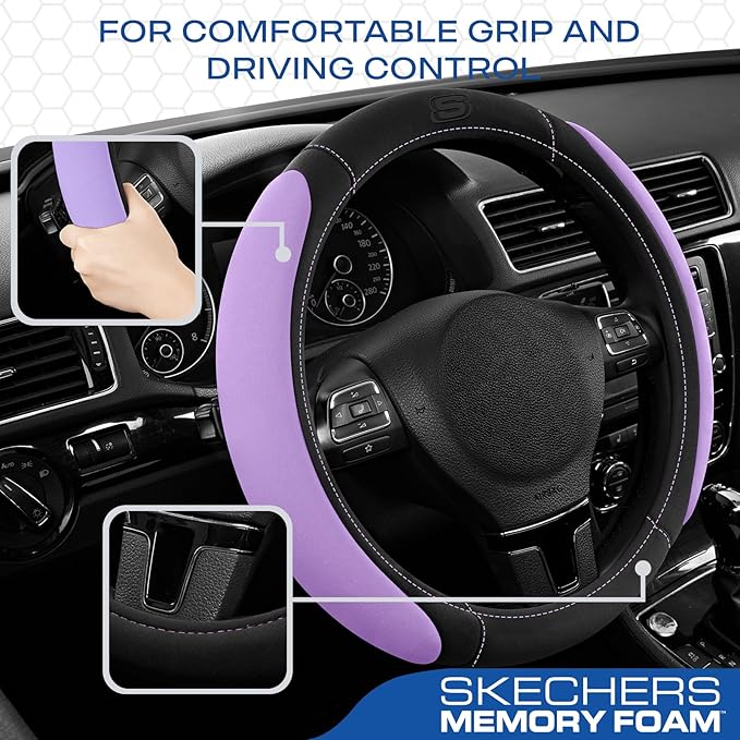 Skechers Steering Wheel Cover, Memory Foam Car Steering Wheel Cover,14.5-15inch Anti-Slip Safety Comfortable Desgin, Universa