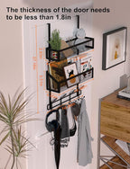 Over The Door Hooks Organizer Storage - Over The Door Hanger for Coat Rack, Storage with 12 Hook & 2 Mesh Baskets, for Bathro
