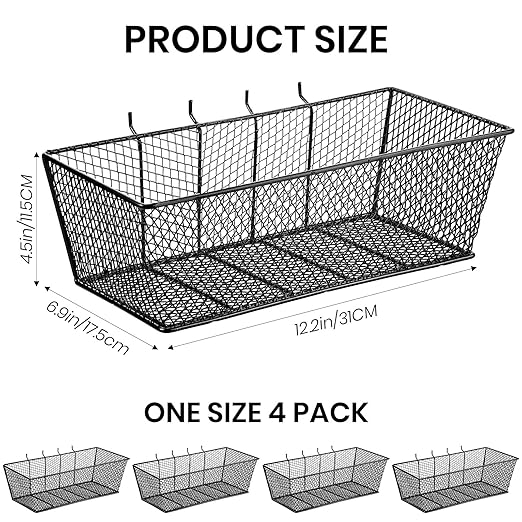 Sieral 4 Pcs Pegboard Baskets Metal Wire Shelf Baskets Peg Board Organizer Accessories Wall Mount Organizer Attachments for G