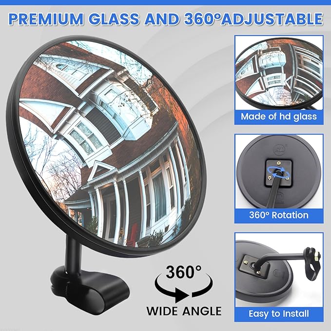 Convex Mirror, Round Truck Mirror Wide Angle Blind Spot Side View Mirror for Trucks 360° Adjustable Mount Universal Mirro for Truck Replacement
