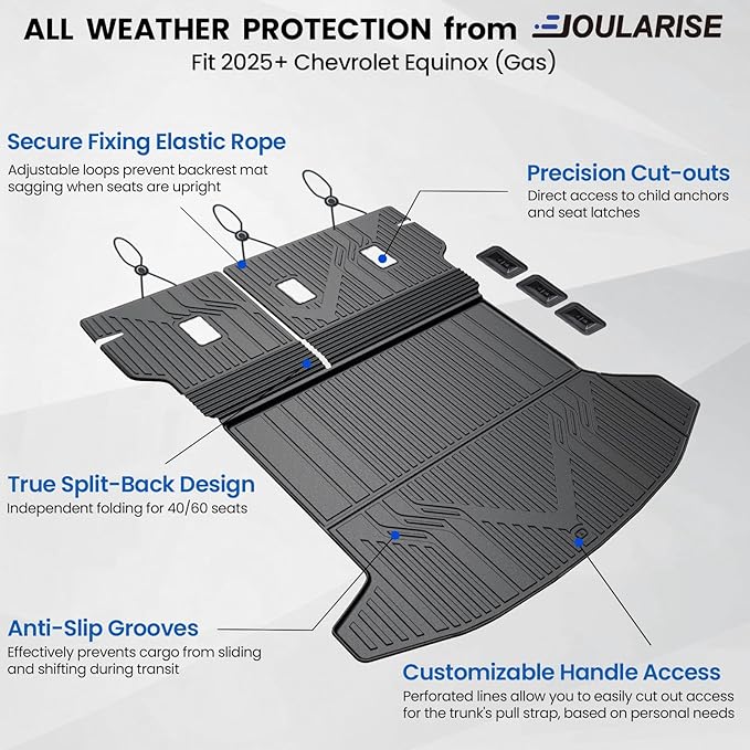 Cargo Mat with Backrest Mat for 2025-2026 Chevy Equinox(Only Gas)/GMC Terrain, All Weather TPE Trunk Cargo Mat Car Accessories for Chevrolet Equinox