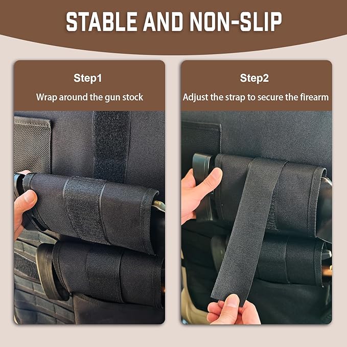 Truck Gun Rack（Set of 2）, Seat Back Gun Rack with Adjustable Straps, 600D Oxford Cloth, Universal Rifle Holder, PVC Coated, Secure Storage Pockets for Hunting Gear, Easy to Install Vehicle Gun Rack