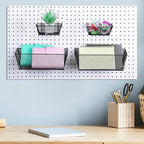 Sieral 4 Pcs Black Pegboard Baskets Metal Wire Shelf Baskets Peg Board Organizer Accessories Wall Mount Organizer Attachments