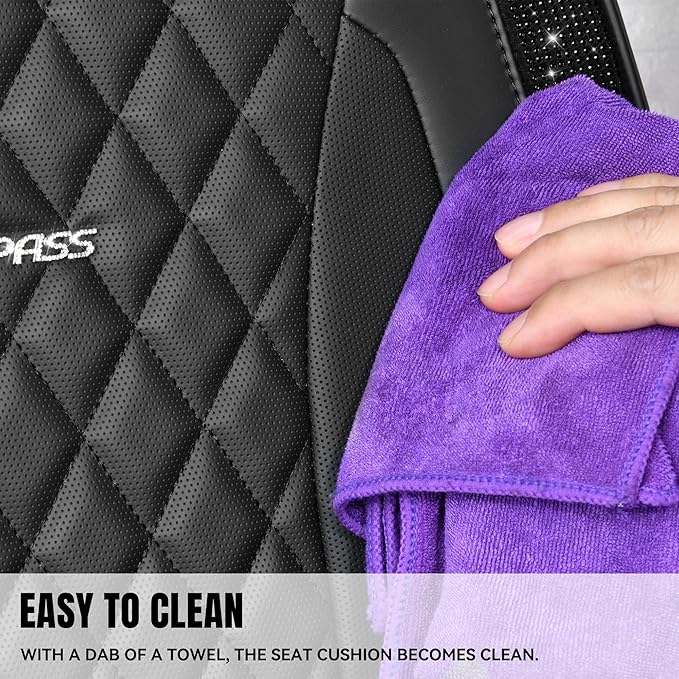 CAR PASS Bling Diamond Back Seat Covers, Nappa Leather Rear Seat Bench Cushion Waterproof Breathable Back Row Protector Unive