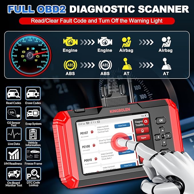 KINGBOLEN OBD2 Scanner S800 Car Scanner, OBD2 Diagnostic Scan Tool with 15 Reset, Oil Brake Throttle Service, Engine ABS SRS
