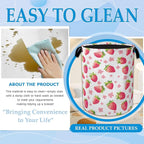 Straberry Flower Laundry Basket Collapsible Laundry Hamper Clothes Toy Storage Bin for Bathroom Bedroom Room Decor 16" X 20.8