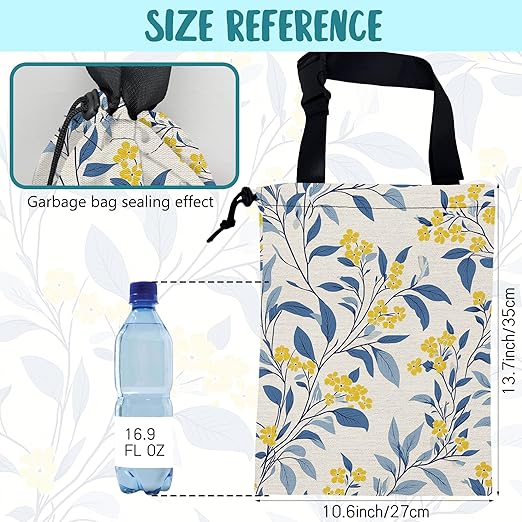Car Trash Bag Fall Yellow Berries and Leaves Leak-Proof Car Garbage Bag with Drawstring Foldable Canvas Trash Bin with Adjustable Buckle for Car Accessories, Travelling, Camping