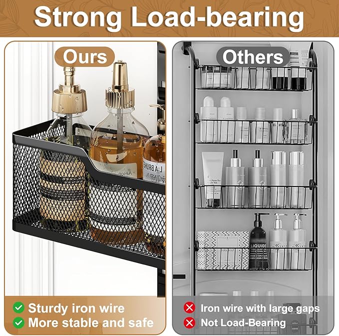 Hongtamoya Adjustable Over The Door Organizer, Closet Door Organizer Heavy Duty Hanging Door Storage with 4 Metal Baskets and