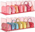 SortNStore Purse Organizer for Closet: Shelf Dividers Adjustable Acrylic Bag Closet Organizers and Storage Pink 4 Bases 14 Sh