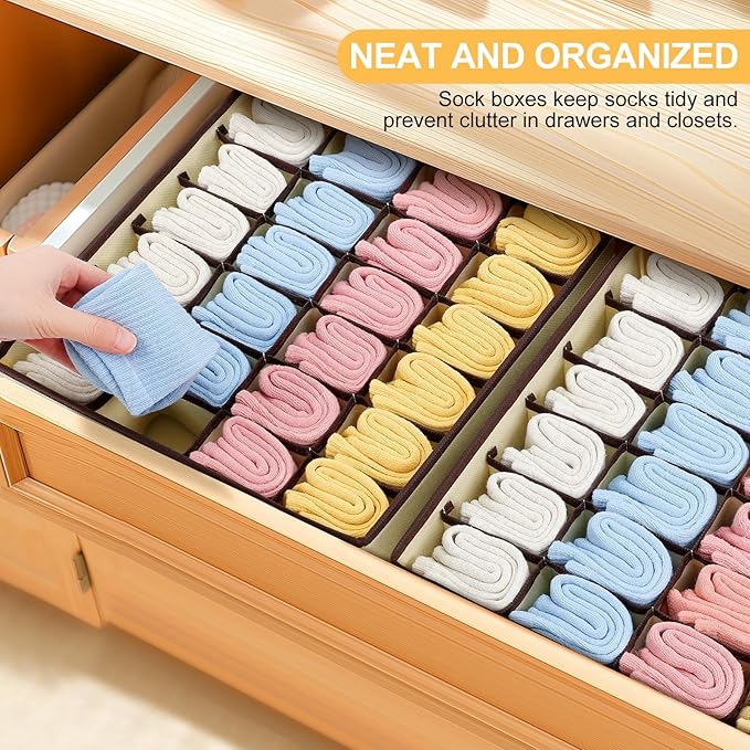 Sock Organizer 4 Pack, Large Sock Drawer Divider, Underwear Storage 24 Cell Closet Organizers and Storage for Wardrobes, Draw