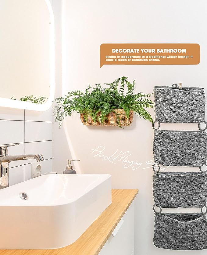 AceList Wall Hanging Basket, Boho Style Hand-Woven Hanging Storage Baskets - Set of 3, Ideal for Boho Room Decor, Kitchen, Ga