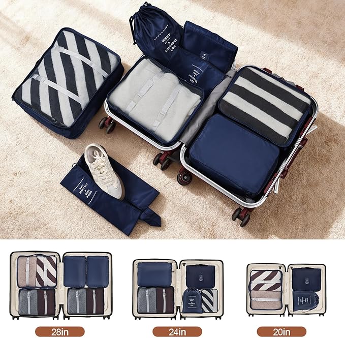 8 Set Compression Packing Cubes for Travel Essentials,Suitcase Organizer Bags, Carry-On Luggage Accessories with Laundry & To