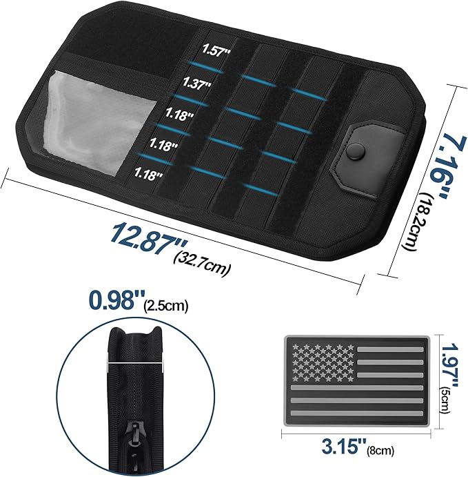 Car Visor Organizer with Zipper Multi-Pockets & Sunglass Holder Molle Car Sun Visor Organizer Universal Fit for Trucks, SUVs, Jeeps & Patrol Vehicles