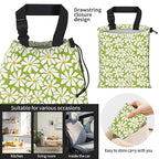 Car Trash Bag Large Hanging Can for Back of Seat, Cute Waterproof Car Garbage Bag for Vehicle, Travelling, Outdoor Cute Green White Flower