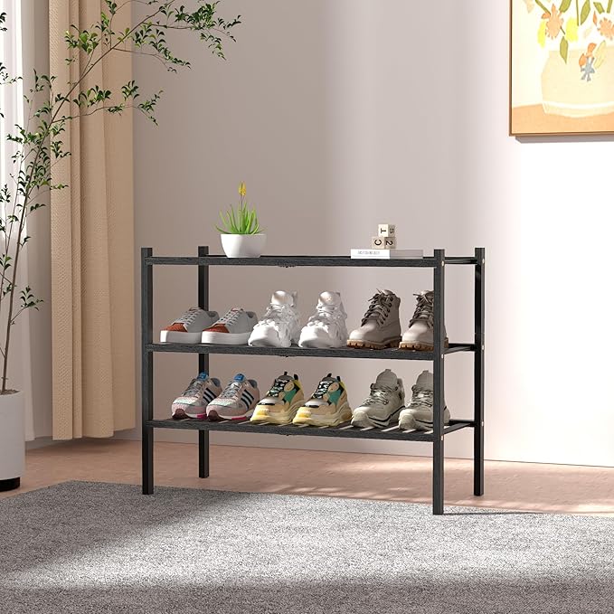 ROMGUAR CRAFT 3 Tier Bamboo Shoe Rack for Closet Free Standing Wood Shoe Shelf Storage Organizer for Entryway Small Space Sta