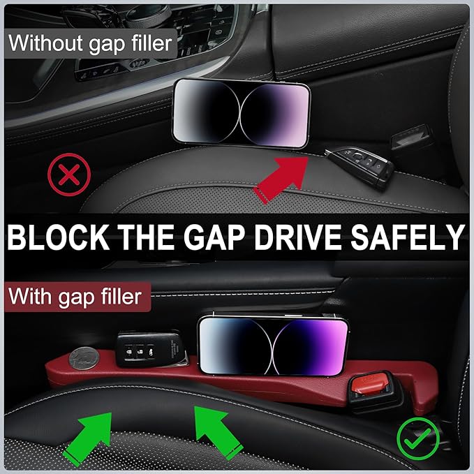 UREHEPO 2pcs Elastic Car Seat Gap Filler Organizer, Universal Interior Car Accessories to Stop Things from Dropping and Add Style for Car SUV and Truck, Fill The Gap Between Seat and Console - Red