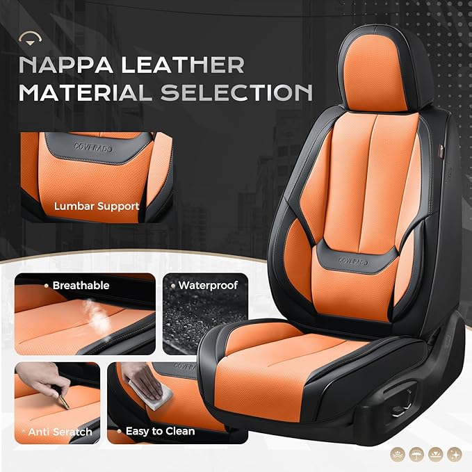 Coverado Seat Covers, Car Seat Covers Front Seats, Leather Seat Covers for Cars, Car Seat Protector Waterproof, Black Car Sea