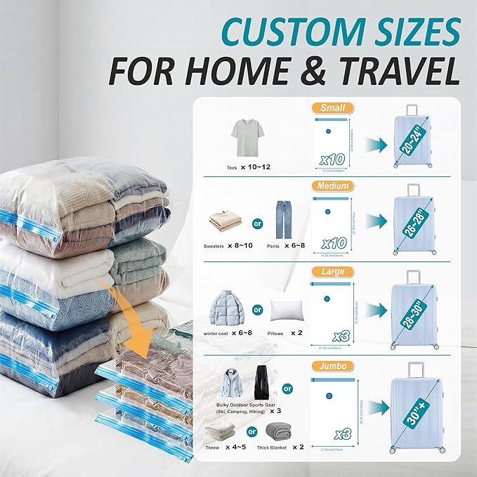 Cozy Essential Travel Vacuum Storage Bags with Rechargeable Cordless USB Pump, Space Saver Bags for Luggage, Suitcase, Carry-