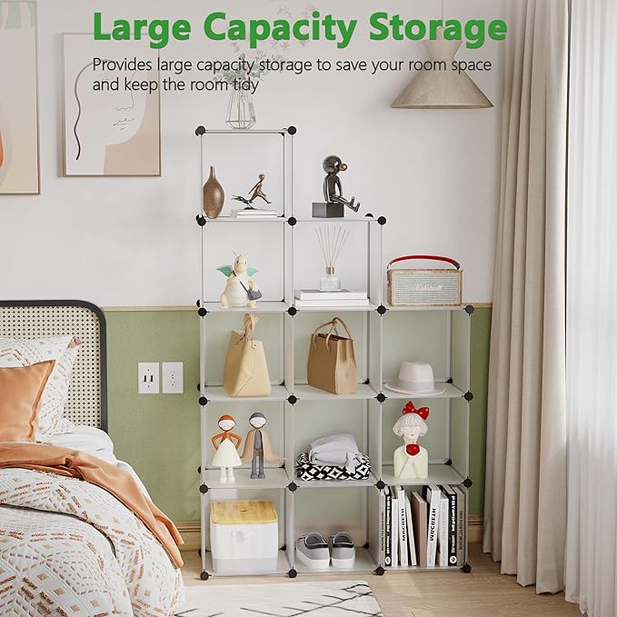 C&AHOME Cube Storage Organizer, 12-Cube Closet Cabinet Organizer, DIY Cube Shelf, Plastic Stackable Bookshelf, Modular Shelvi