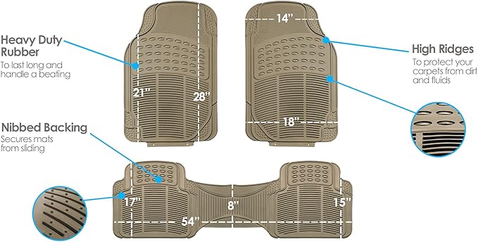 FH Group Car Floor Mats - Heavy-Duty Rubber Floor Mats for Cars, Universal Fit Full Set, Trimmable Automotive Floor Mats, ClimaProof Floor Mats For Most Sedan, SUV, Truck Floor Mats Beige