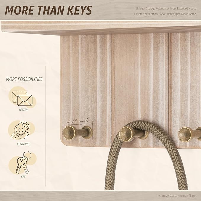 Rebee Vision Farmhouse Key Holder Wall Mount - Key and Mail Holder for Wall with Mini Floating Shelf and 4 Key Hooks - Perfec