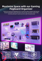 Wall Organizer Peg Board - Elevate And Declutter Your Gaming And Office - Create A Perfectly Structured Space(Black)