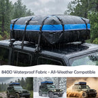Rooftop Cargo Carrier, 22 Cubic Ft Car Roof Cargo Carrier for All Vehicles, 840D Waterproof Car Top Carrier with Anti-Slip Mat, 6 Hooks, Storage Bag,Zipper Lock for Tripping & Moving - Blue