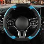 Leather Auto Car Steering Wheel Cover Anti-Slip Heavy Duty, Elegant, Non-tonix, Universal 15 Inch, Black&Blue