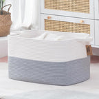 COMFY-HOMI Large Rectangle Laundry Storage Basket | Cotton Rope Woven, Organizing with Handle | Dirty Cloth & Baby Shower Bas